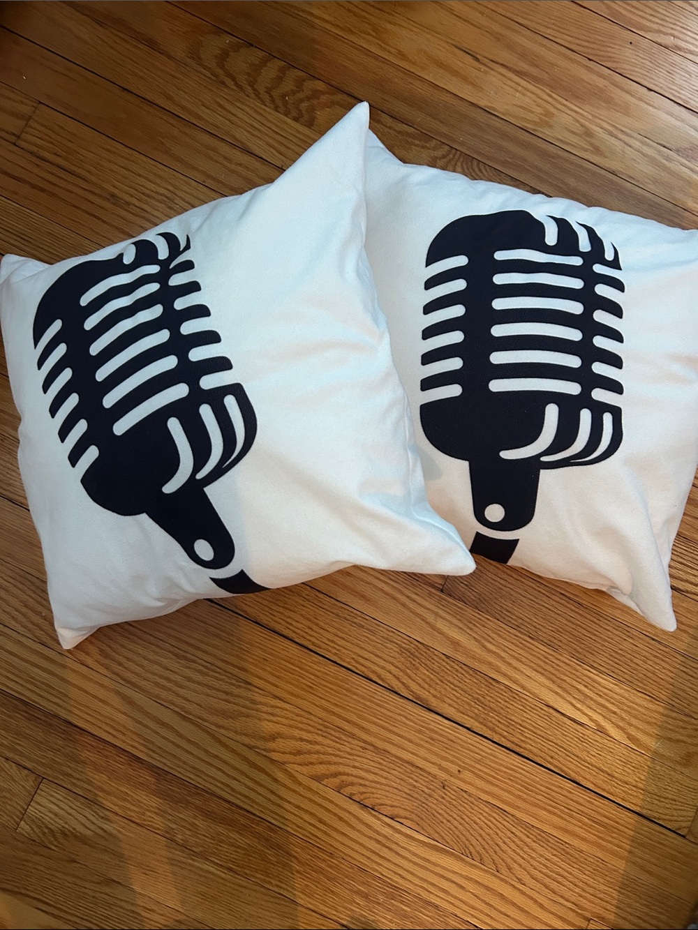 Threadless White and Black Vintage Microphone Throw Pillows - set of 2